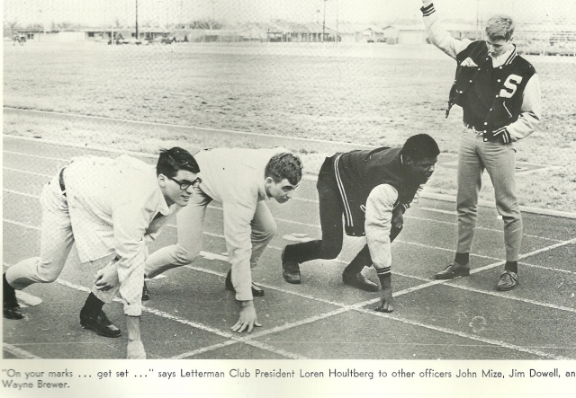 On your mark...get set... says Letterman Club President Loren Houltberg to other officers:  John Mize, Jim Dowell and Wayne Brewer.